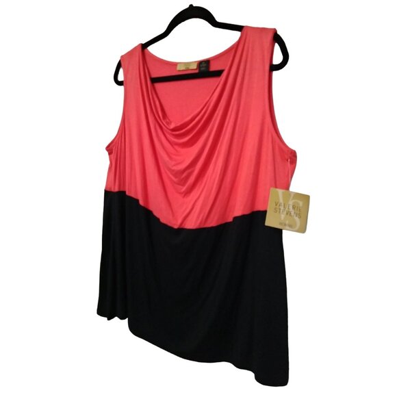 Valerie Stevens Woman Sleeveless Coral & Black Colorblock Draped Top Size 2X - Picture 3 of 5